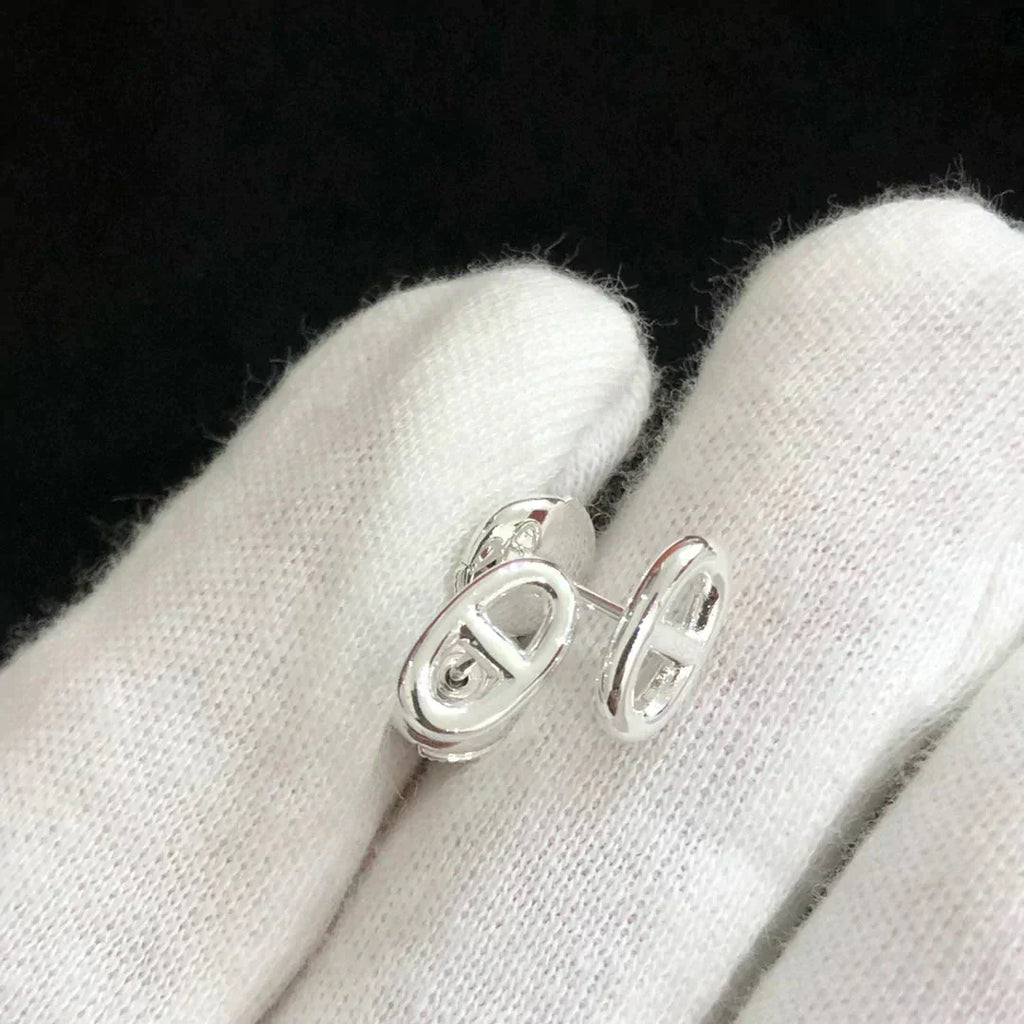 HERMES CHAINE SMALL EARRINGS GOLD AND SILVER