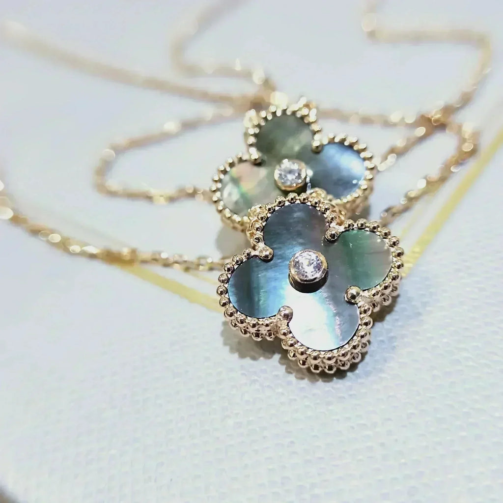 VCA CLOVER 15MM DIAMOND AND MOTHER-OF-GREY NECKLACE
