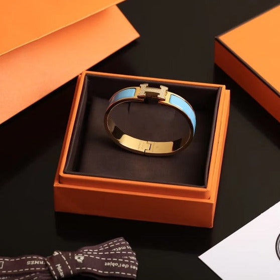 HERMES H CLOUD BLUE BRACELET GOLD DIAMOND