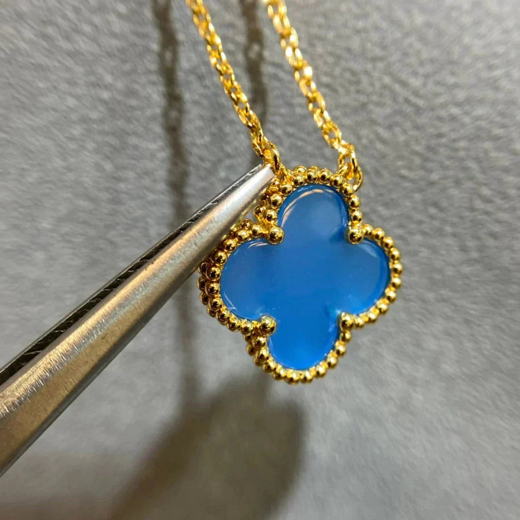 VCA CLOVER 15MM BLUE AGATE NECKLACE