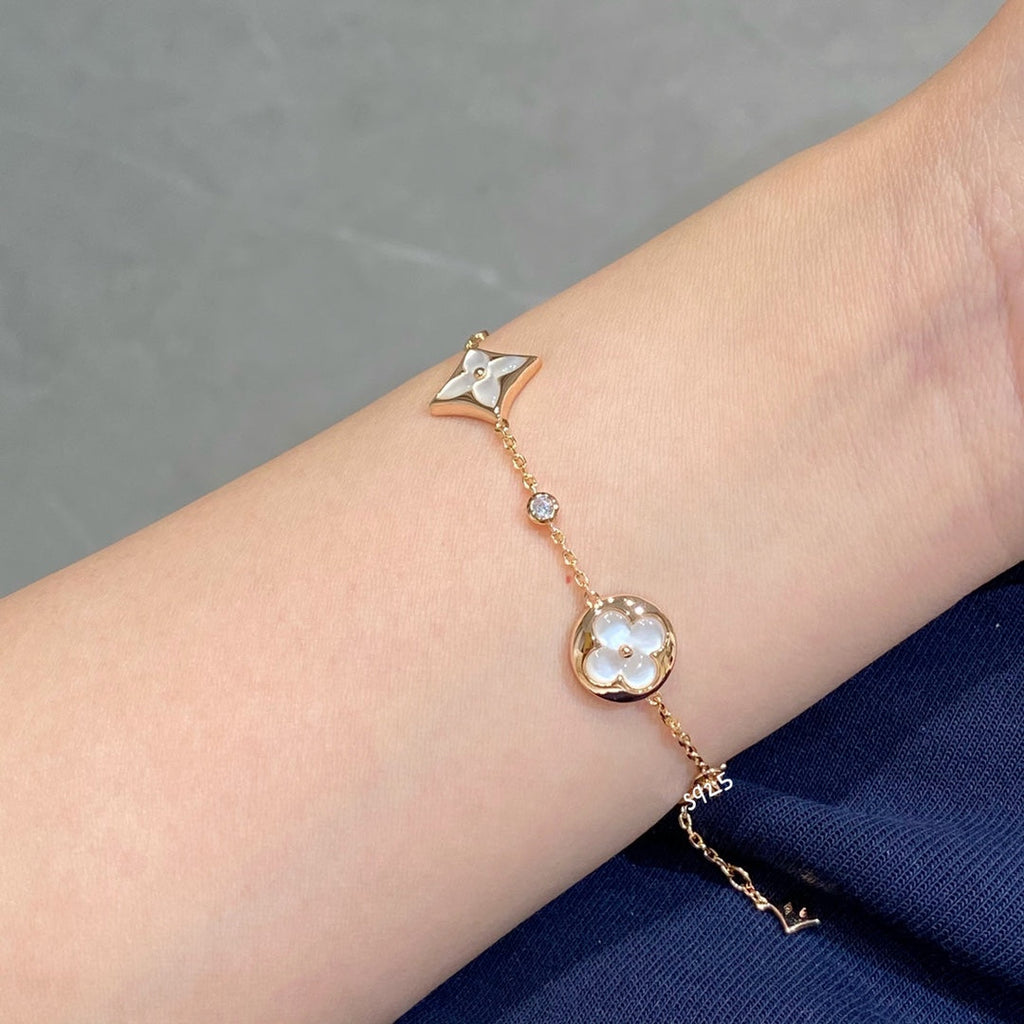 LOUIS VUITTON STAR AND SUN 4 MOTIF WHITE MOP PINK GOLD BRACELET