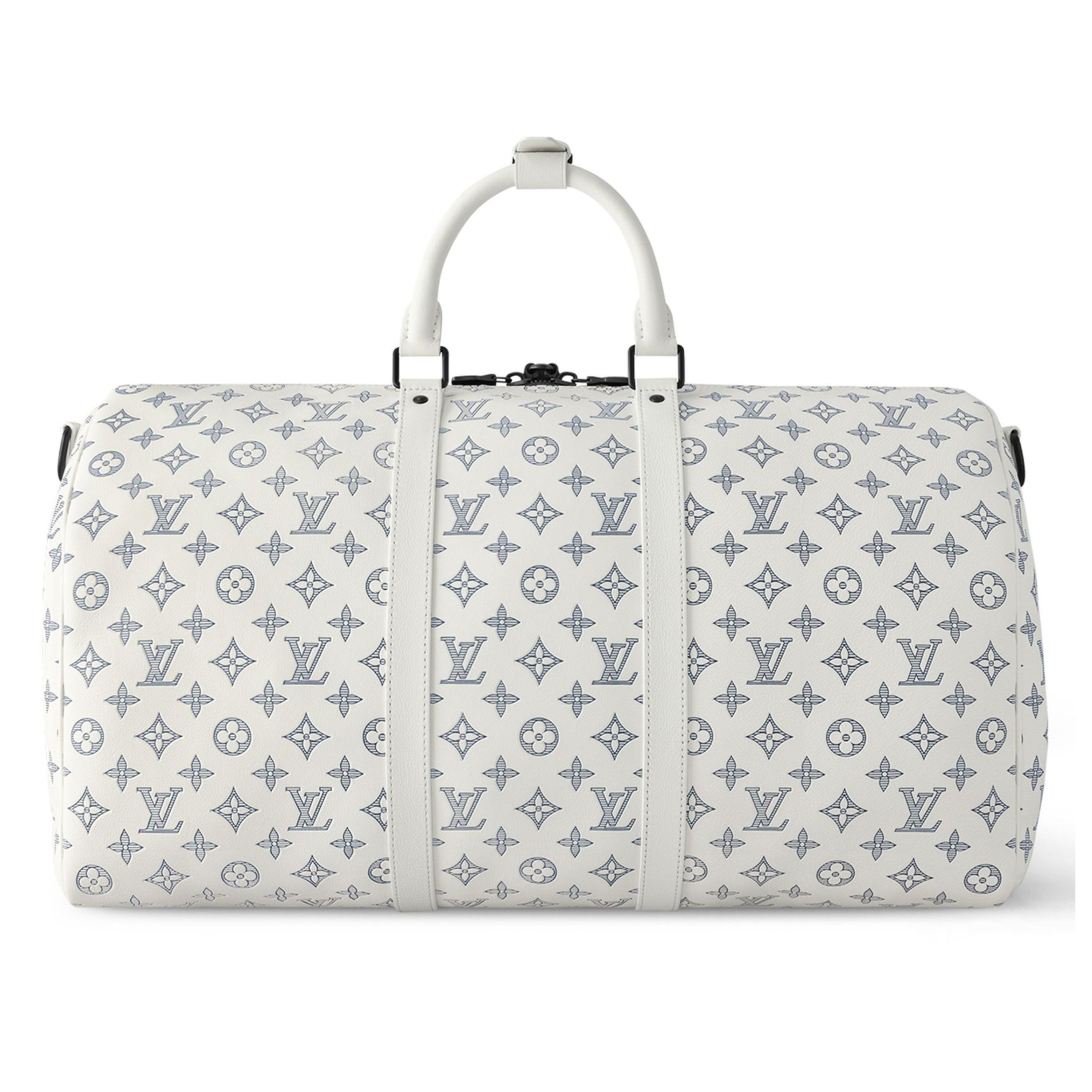 LOUIS VUITTON KEEPALL BANDOULIERE EMBOSSED DUFFEL BAG - WHITE