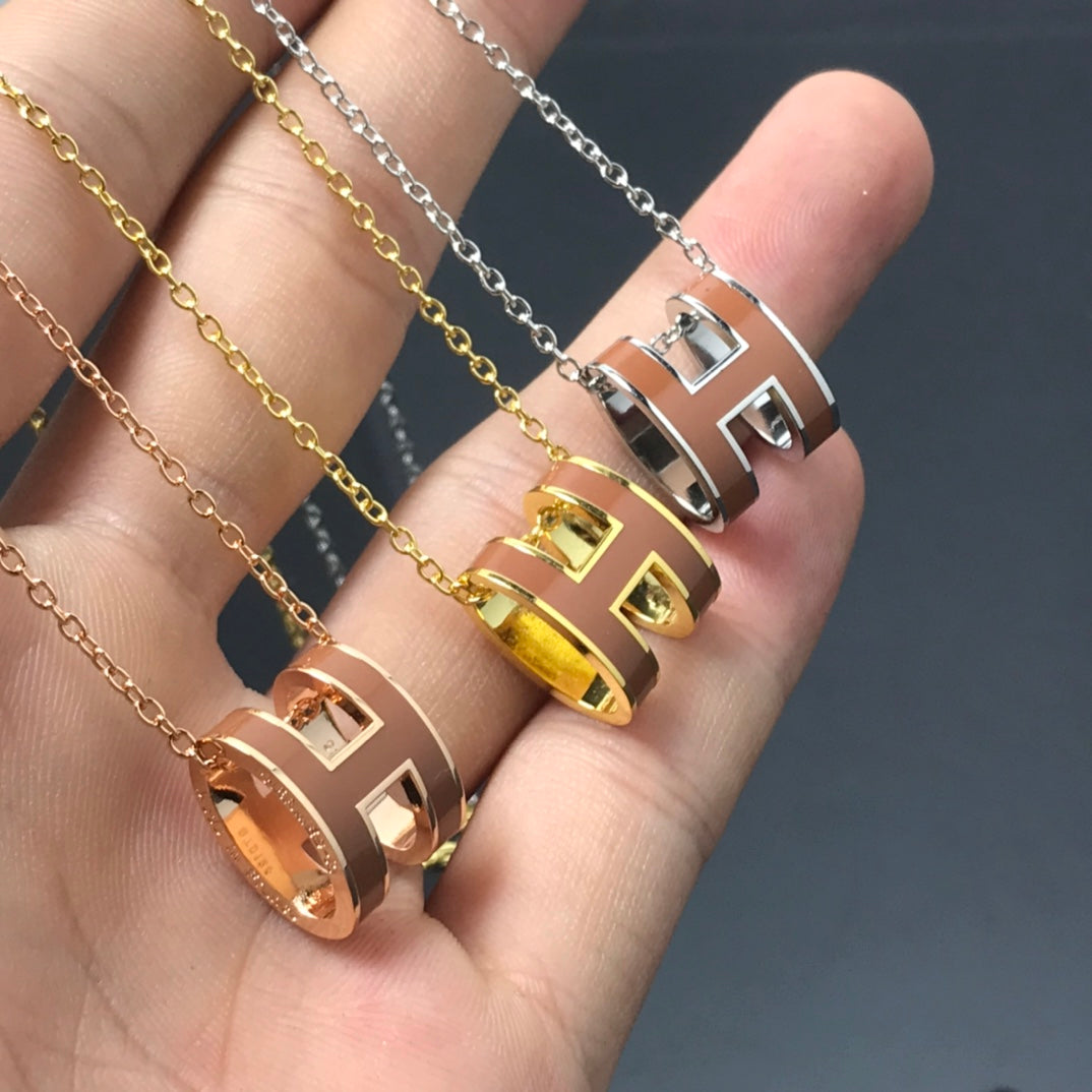 HERMES H NECKLACE BROWN