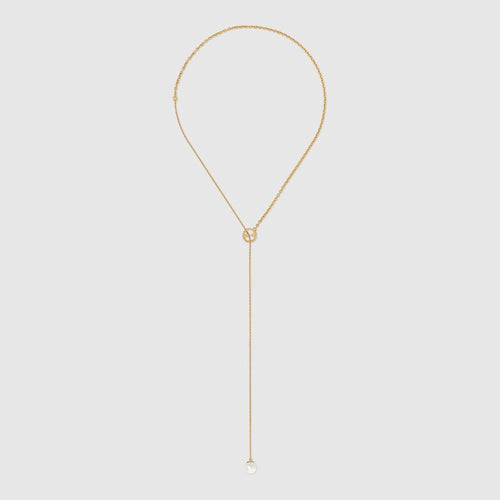 18K Double Gucci Blondie Pearl Drop Necklace